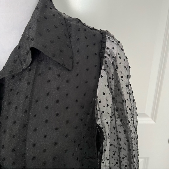 Eloquii Swiss Dot Puff Sleeve Black Button Down Blouse - Size 16 - NWT - Picture 6 of 11